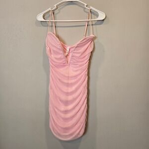Lucy in The Sky Dress Pink Womens Medium Deep V Neck Bodycon Mini